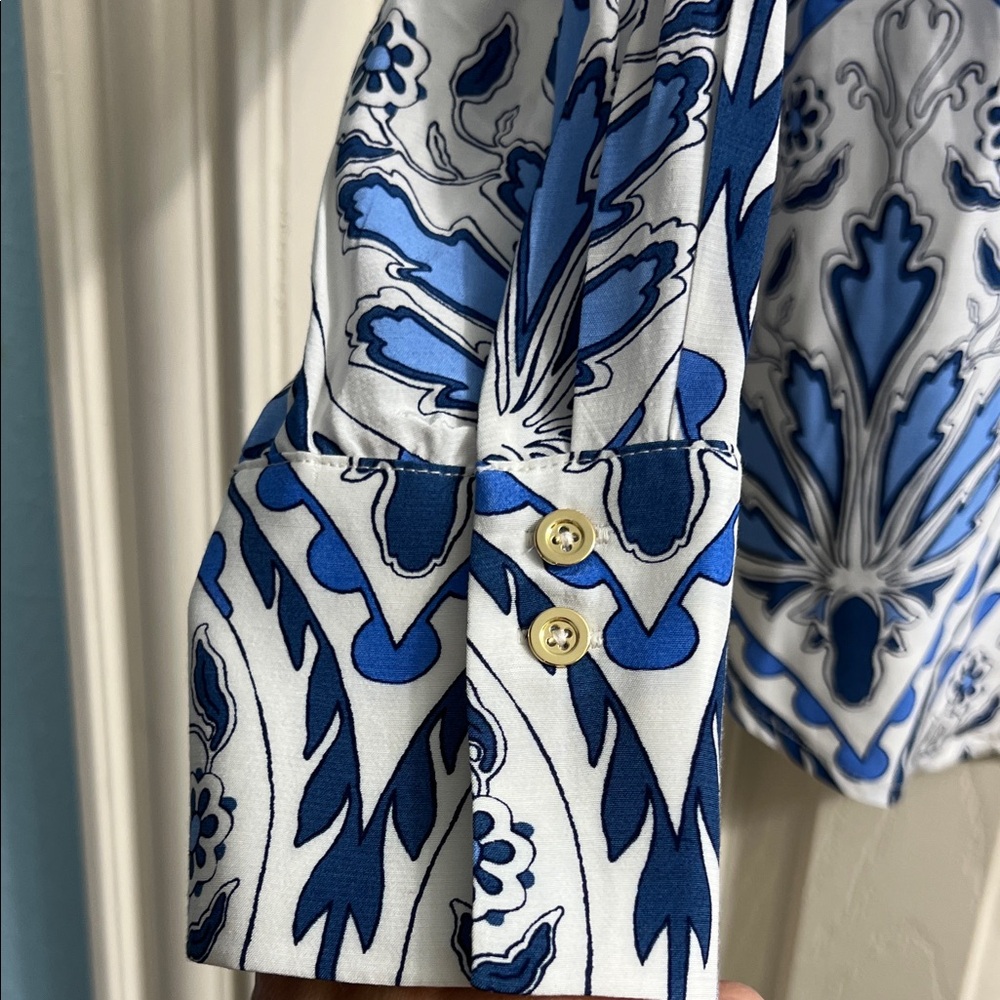 Talbots Blue and White Floral Blouse - Picture 4 of 5